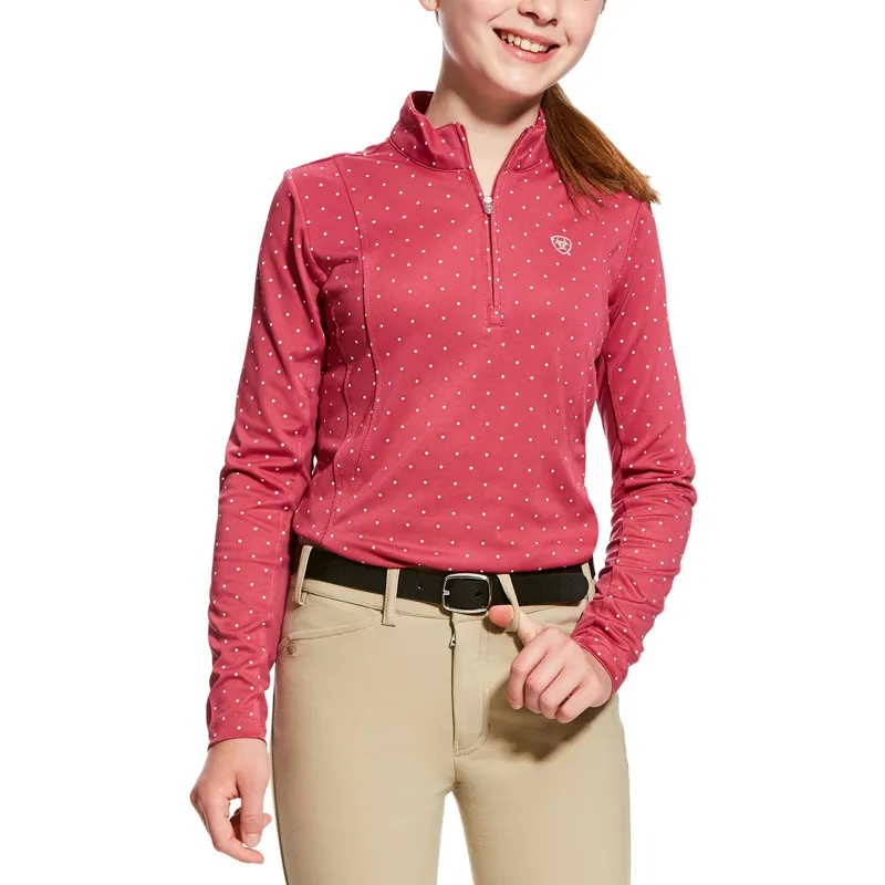 Ariat Girls Sunstopper 1/4 Zip Top - Rose Violet Dot